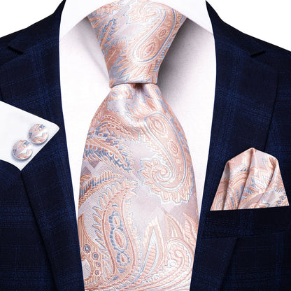 Pink and Sky Blue Paisley XL Tie, Pocket Square and Cufflinks tie sets    - Sophisticated Gentlemen