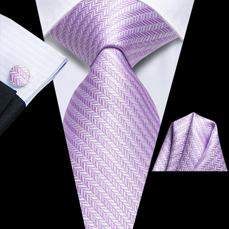 Medium Orchid Geometric XL Tie, Pocket Square and Cufflinks tie sets    - Sophisticated Gentlemen