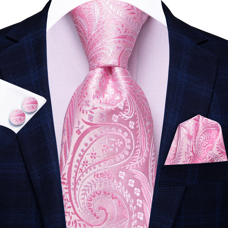 Pink Paisley XL Tie, Pocket Square and Cufflinks tie sets    - Sophisticated Gentlemen