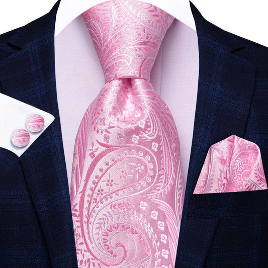 Pink Paisley XL Tie, Pocket Square and Cufflinks tie sets    - Sophisticated Gentlemen