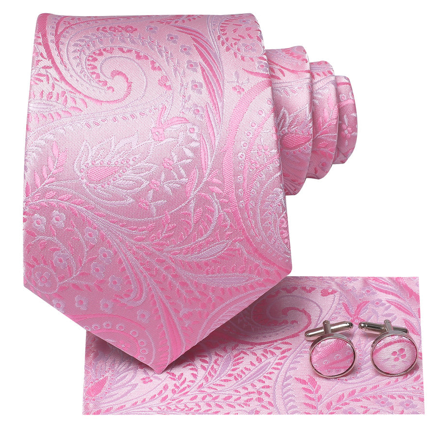 Pink Paisley XL Tie, Pocket Square and Cufflinks tie sets    - Sophisticated Gentlemen