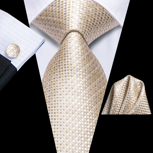Linen White Polka Dots XL Tie, Pocket Square and Cufflinks tie sets    - Sophisticated Gentlemen
