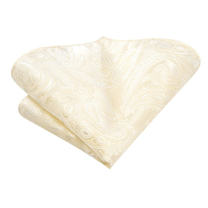 Linen White Paisley XL Tie, Pocket Square and Cufflinks tie sets    - Sophisticated Gentlemen