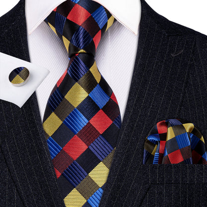 Red Yellow Blue Plaid Tie, Pocket Square and Cufflinks Set tie sets    - Sophisticated Gentlemen