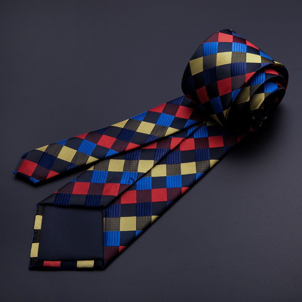 Red Yellow Blue Plaid Tie, Pocket Square and Cufflinks Set tie sets    - Sophisticated Gentlemen