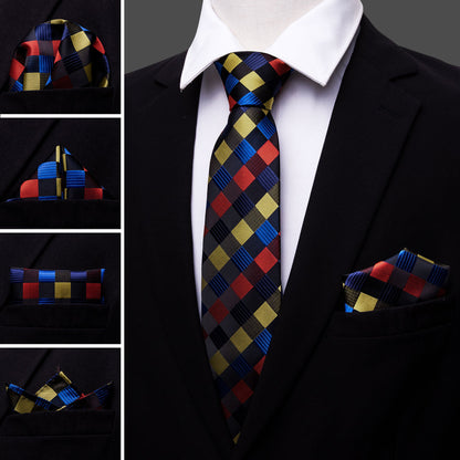 Red Yellow Blue Plaid Tie, Pocket Square and Cufflinks Set tie sets    - Sophisticated Gentlemen