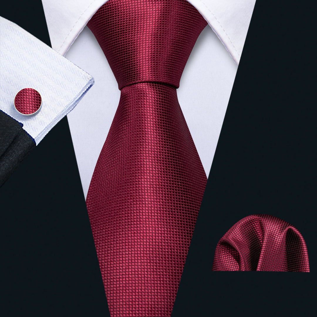 Burgundy Red Solid Silk Tie, Pocket Square and Cufflinks Set tie sets    - Sophisticated Gentlemen