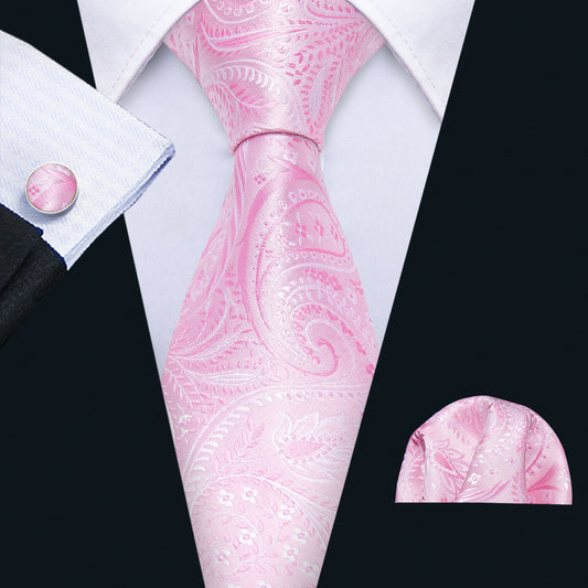 Pink Floral Tie, Pocket Square and Cufflinks Set tie sets    - Sophisticated Gentlemen