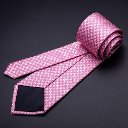 Pink Plaid Silk Tie, Pocket Square and Cufflinks Set tie sets    - Sophisticated Gentlemen