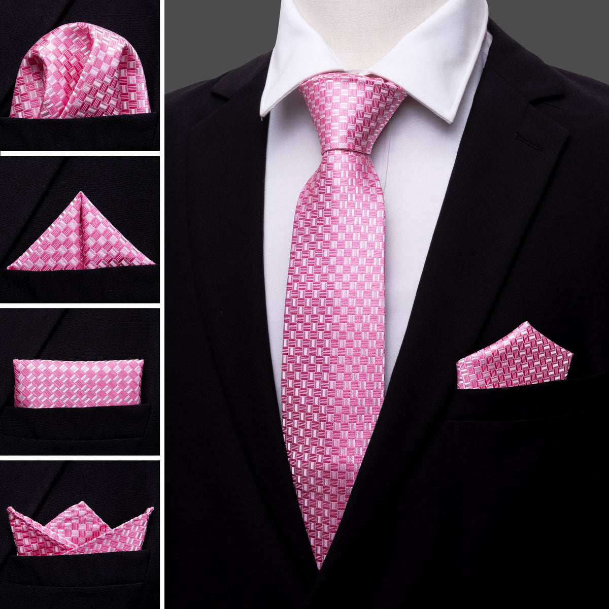 Pink Plaid Silk Tie, Pocket Square and Cufflinks Set tie sets    - Sophisticated Gentlemen