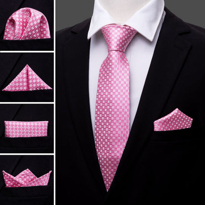 Pink Plaid Silk Tie, Pocket Square and Cufflinks Set tie sets    - Sophisticated Gentlemen