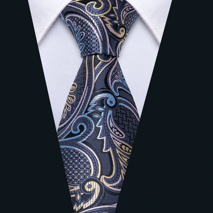 Gray Paisley Silk Tie, Pocket Square and Cufflinks Set tie sets    - Sophisticated Gentlemen