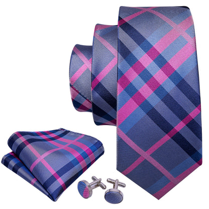 Red Blue Stripe Tie, Pocket Square and Cufflinks Set tie sets    - Sophisticated Gentlemen