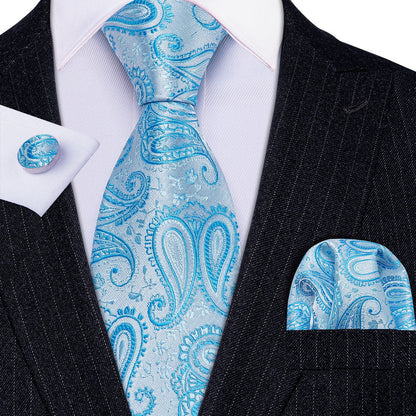 Sky Blue Silk Tie, Pocket Square & Cufflinks Set tie sets - Sophisticated Gentlemen