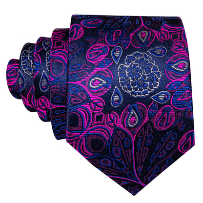 Blue Pink Paisley Silk Tie, Pocket Square and Cufflinks Set tie sets    - Sophisticated Gentlemen