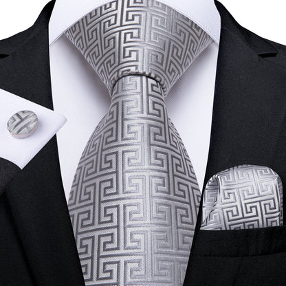 Tie, Pocket Square and Cufflinks In Silver
