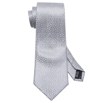 Silver Plaid Silk Tie, Pocket Square and Cufflinks Set tie sets    - Sophisticated Gentlemen
