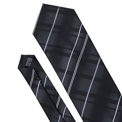 Black Silver Gray Striped Silk Tie, Pocket Square and Cufflinks Set tie sets    - Sophisticated Gentlemen