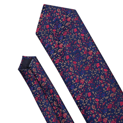 Navy Blue Floral Silk Tie, Pocket Square and Cufflinks Set tie sets    - Sophisticated Gentlemen