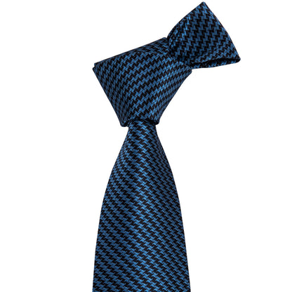 Navy Blue Houndstooth Silk Tie, Pocket Square and Cufflinks Set tie sets    - Sophisticated Gentlemen