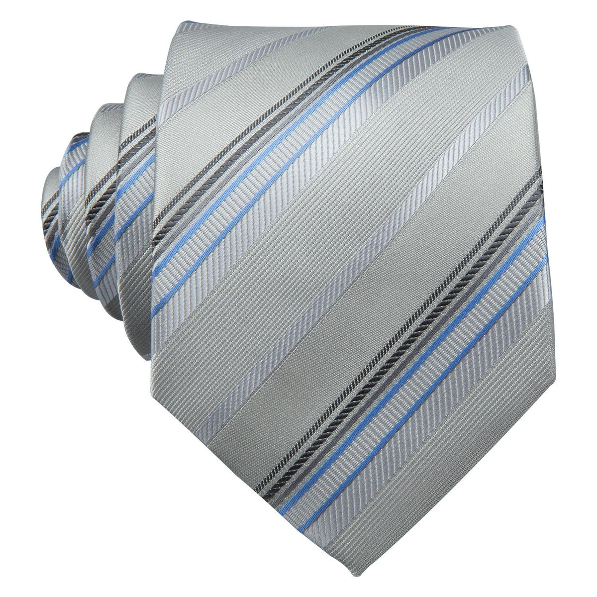 Light Gray Silver Stripe Fabric Tie, Pocket Square and Cufflinks Set tie sets    - Sophisticated Gentlemen