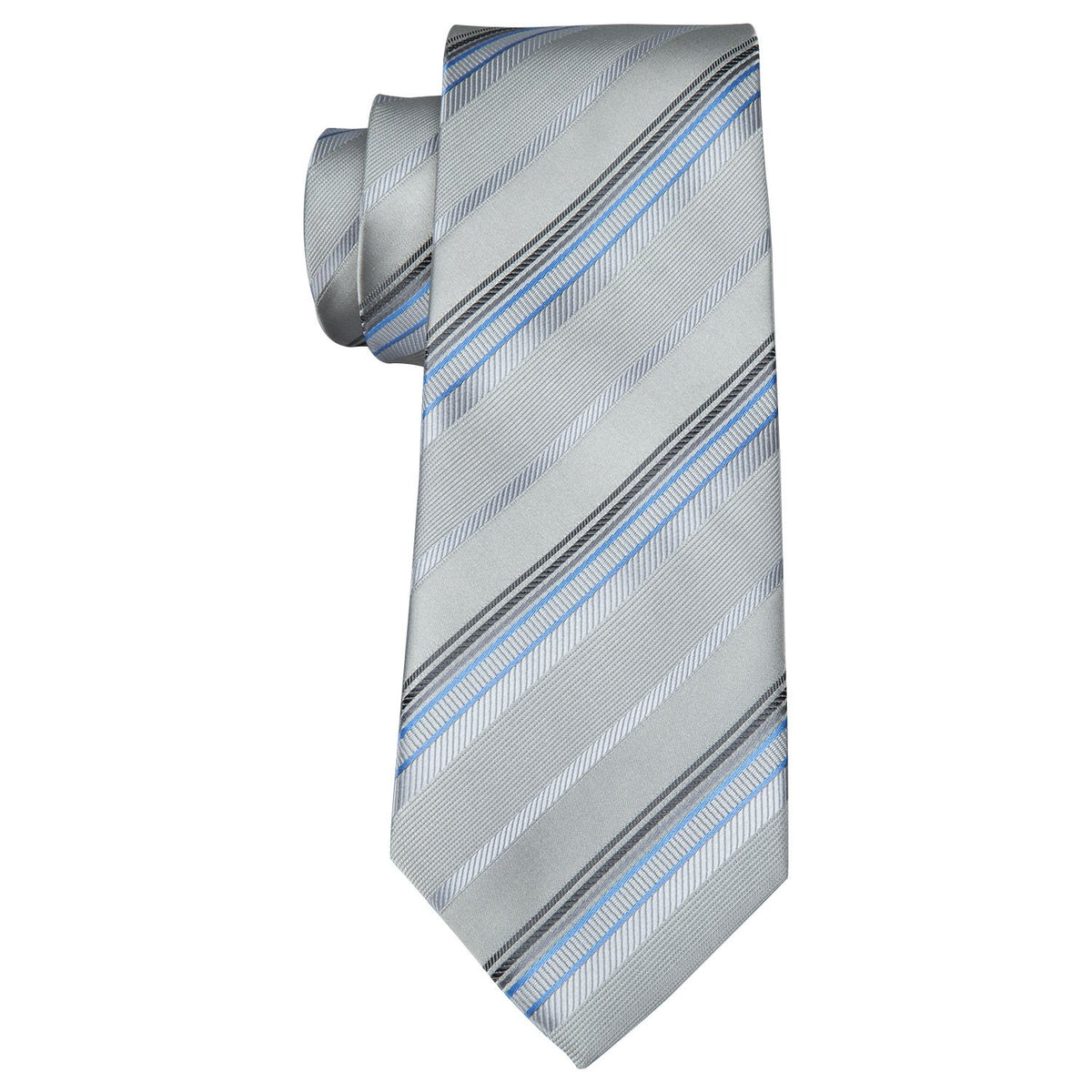 Light Gray Silver Stripe Fabric Tie, Pocket Square and Cufflinks Set tie sets    - Sophisticated Gentlemen
