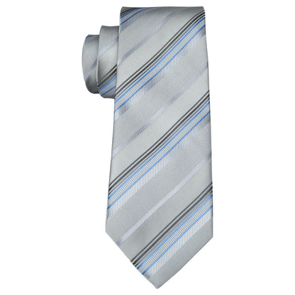 Light Gray Silver Stripe Fabric Tie, Pocket Square and Cufflinks Set tie sets    - Sophisticated Gentlemen