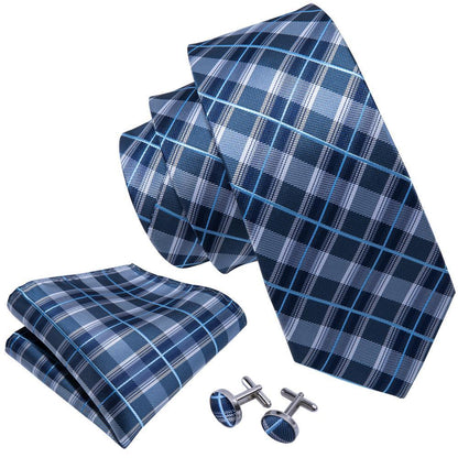 Blue Plaid Tie, Pocket Square and Cufflinks Set tie sets    - Sophisticated Gentlemen