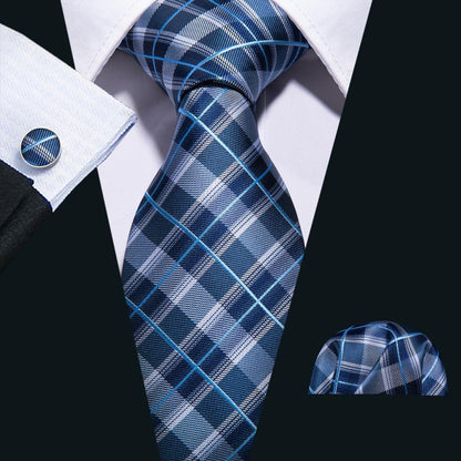 Blue Plaid Tie, Pocket Square and Cufflinks Set tie sets    - Sophisticated Gentlemen