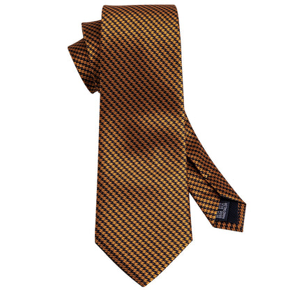 Gold & Black Houndstooth Silk Tie, Pocket Square & Cufflinks Set tie sets - Sophisticated Gentlemen