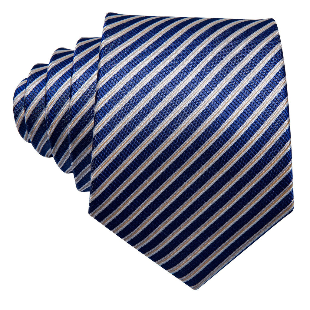 Blue Narrow Striped Silk Tie, Pocket Square and Cufflinks Set tie sets    - Sophisticated Gentlemen
