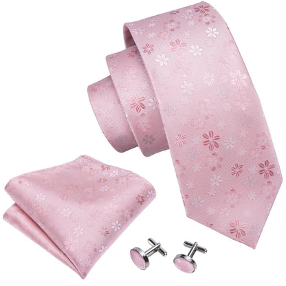 Pink Sakura Floral Silk Tie, Pocket Square and Cufflinks Set tie sets    - Sophisticated Gentlemen