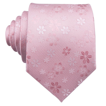 Pink Sakura Floral Silk Tie, Pocket Square and Cufflinks Set tie sets    - Sophisticated Gentlemen