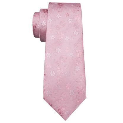 Pink Sakura Floral Silk Tie, Pocket Square and Cufflinks Set tie sets    - Sophisticated Gentlemen