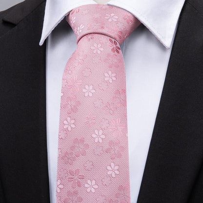 Pink Sakura Floral Silk Tie, Pocket Square and Cufflinks Set tie sets    - Sophisticated Gentlemen