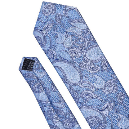 Sky Blue Paisley Silk Tie, Pocket Square and Cufflinks Set tie sets    - Sophisticated Gentlemen