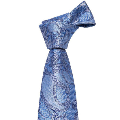 Sky Blue Paisley Silk Tie, Pocket Square and Cufflinks Set tie sets    - Sophisticated Gentlemen