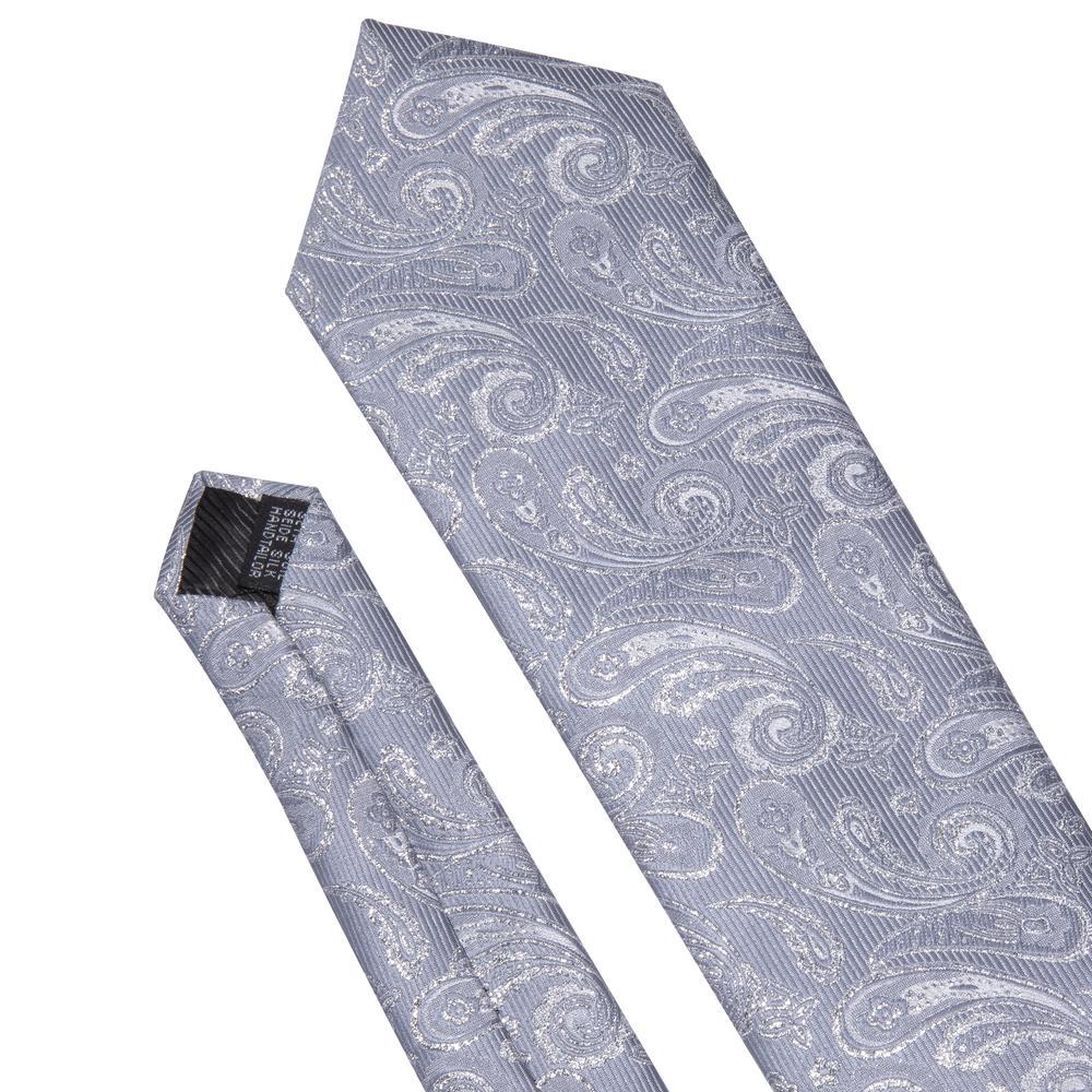 Silver Gray Paisley Silk Tie, Pocket Square and Cufflinks Set tie sets    - Sophisticated Gentlemen