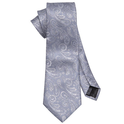 Silver Gray Paisley Silk Tie, Pocket Square and Cufflinks Set tie sets    - Sophisticated Gentlemen