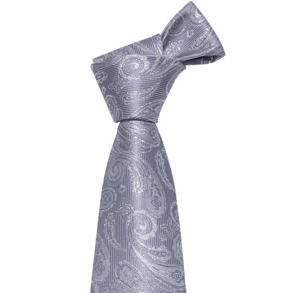 Silver Gray Paisley Silk Tie, Pocket Square and Cufflinks Set tie sets    - Sophisticated Gentlemen
