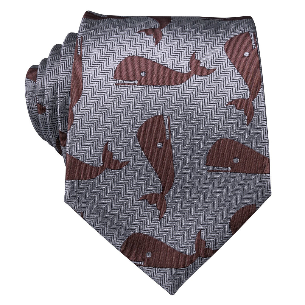 Gray Red Whale Novelty Silk Tie, Pocket Square and Cufflinks Set tie sets    - Sophisticated Gentlemen