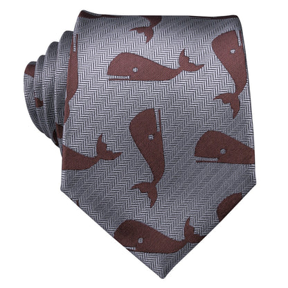Gray Red Whale Novelty Silk Tie, Pocket Square and Cufflinks Set tie sets    - Sophisticated Gentlemen
