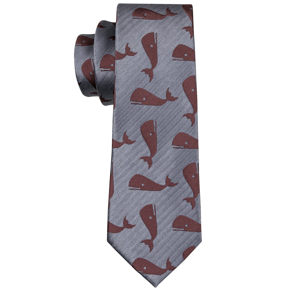 Gray Red Whale Novelty Silk Tie, Pocket Square and Cufflinks Set tie sets    - Sophisticated Gentlemen
