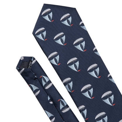 Deep Blue Sailboat Novelty Tie, Pocket Square and Cufflinks Set tie sets    - Sophisticated Gentlemen