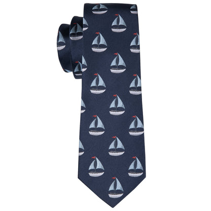 Deep Blue Sailboat Novelty Tie, Pocket Square and Cufflinks Set tie sets    - Sophisticated Gentlemen