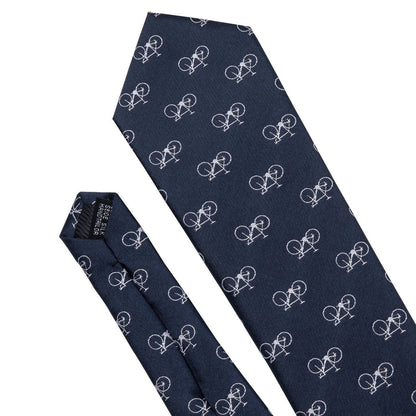 Deep Blue Bike Pattern Novelty Silk Tie, Pocket Square and Cufflinks Set tie sets    - Sophisticated Gentlemen