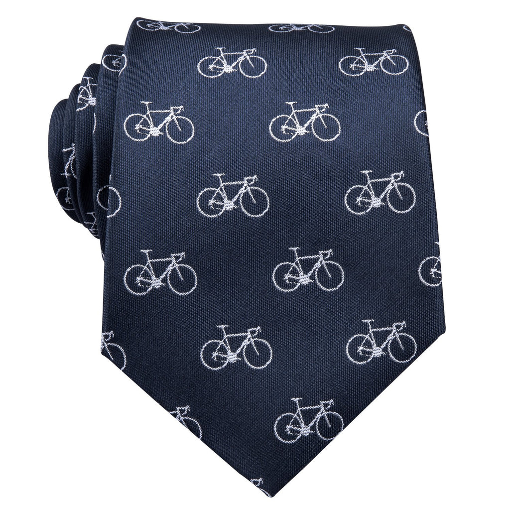 Deep Blue Bike Pattern Novelty Silk Tie, Pocket Square and Cufflinks Set tie sets    - Sophisticated Gentlemen