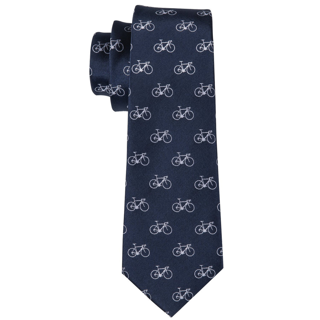 Deep Blue Bike Pattern Novelty Silk Tie, Pocket Square and Cufflinks Set tie sets    - Sophisticated Gentlemen