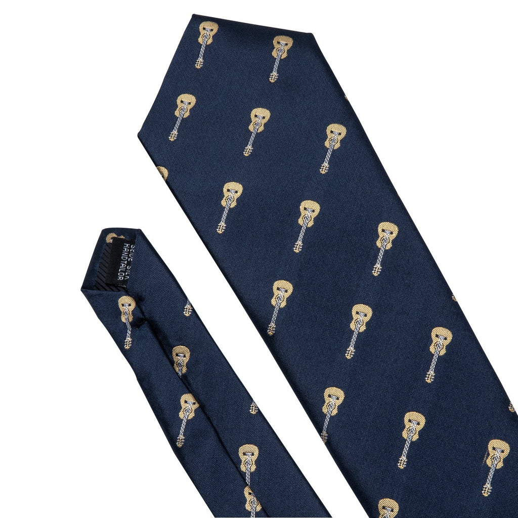 Blue Guitar Novelty Silk Tie, Pocket Square and Cufflinks Set tie sets    - Sophisticated Gentlemen