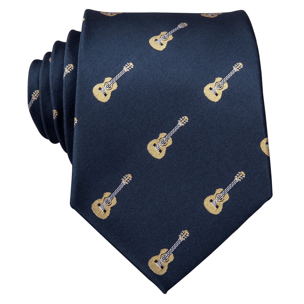 Blue Guitar Novelty Silk Tie, Pocket Square and Cufflinks Set tie sets    - Sophisticated Gentlemen